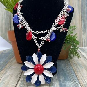 ⭐️Adorned Crown July 4 Independence Day red white blue flower necklace